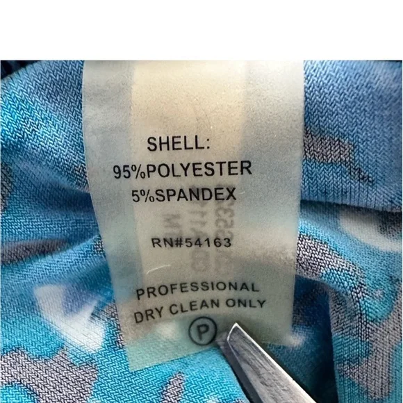 Calvin Klein Blue Aqua Print Bodycon Faux Wrap Dress Size 8 - Picture 9 of 9